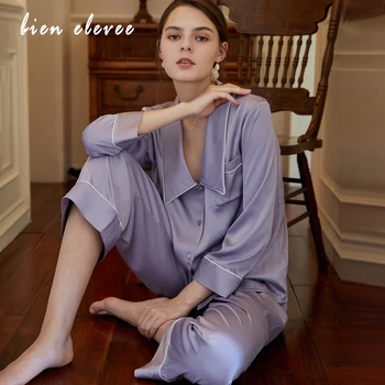 

French Vintage Pajamas Set for Women High Quality Silk Satin Home Clothes Suit Female Spring Autumn Long Sleeve Loose Sleepwear