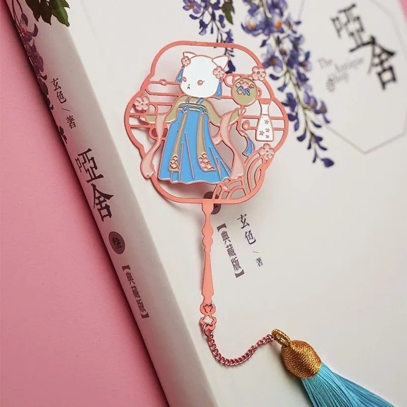 Металлическая Закладка Kawaii Hanfu животные кошка милые закладки для книг Segnalibro