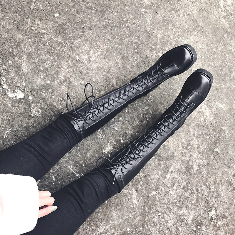 Зимние женские сапоги до колена из натуральной кожи сапоги на платформе и среднем каблуке вечерние мотоциклетные сапоги для ночного клуба Женская обувь