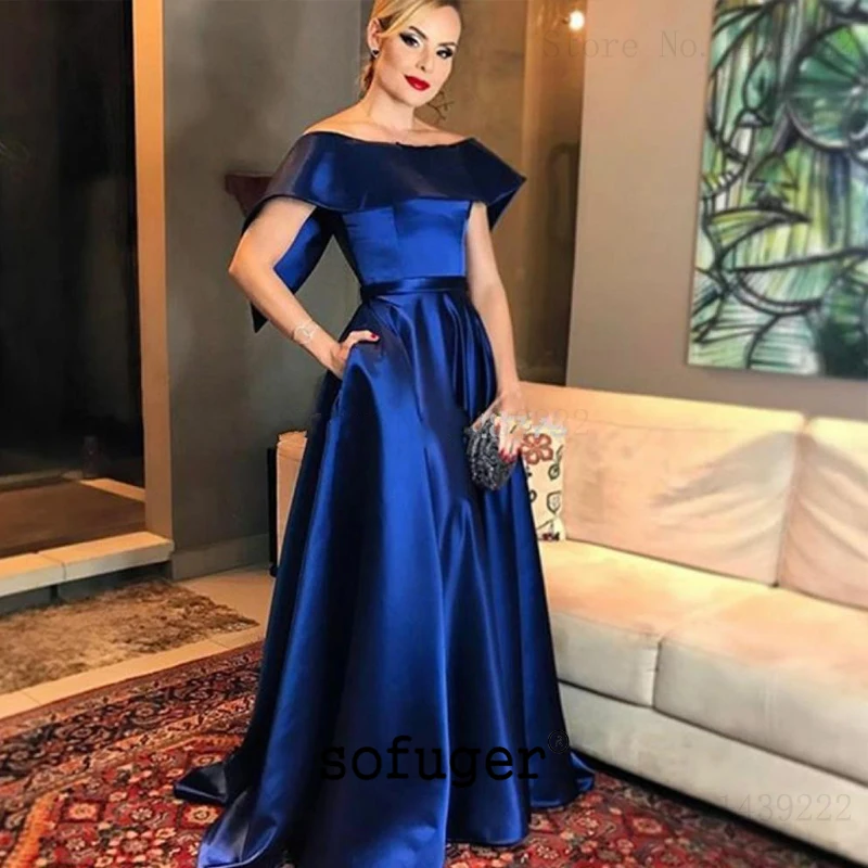 Royal Blue Aline Satin Lange Riem Avond Moeder van de Bruid Jurken Plus Size Bruiloften Party Vestidos Mae Da Noiva Royal Blue Aline Satin Lange Riem Avond Moeder van de Bruid Jurken Plus Size Bruiloften Party Vestidos Mae Da Noiva
