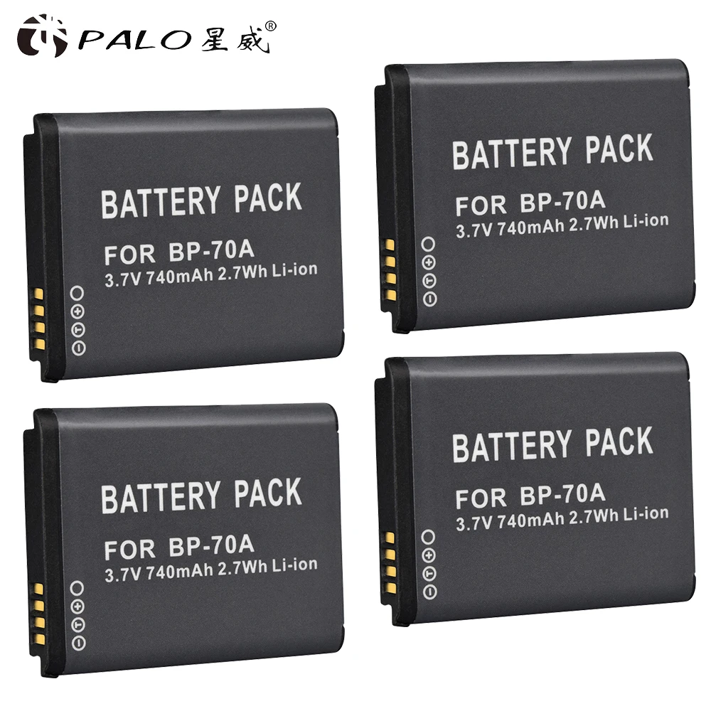 4pcs PALO 1 шт. аккумуляторная батарея для цифровых фотоаппаратов BP-70A для SAMSUNG ES65 ES70 ES73 PL80 PL90 PL100 ST30 ST60 SL50 SL600 TL105 TL110 WP10 WB35F - Цвет: 4pcs