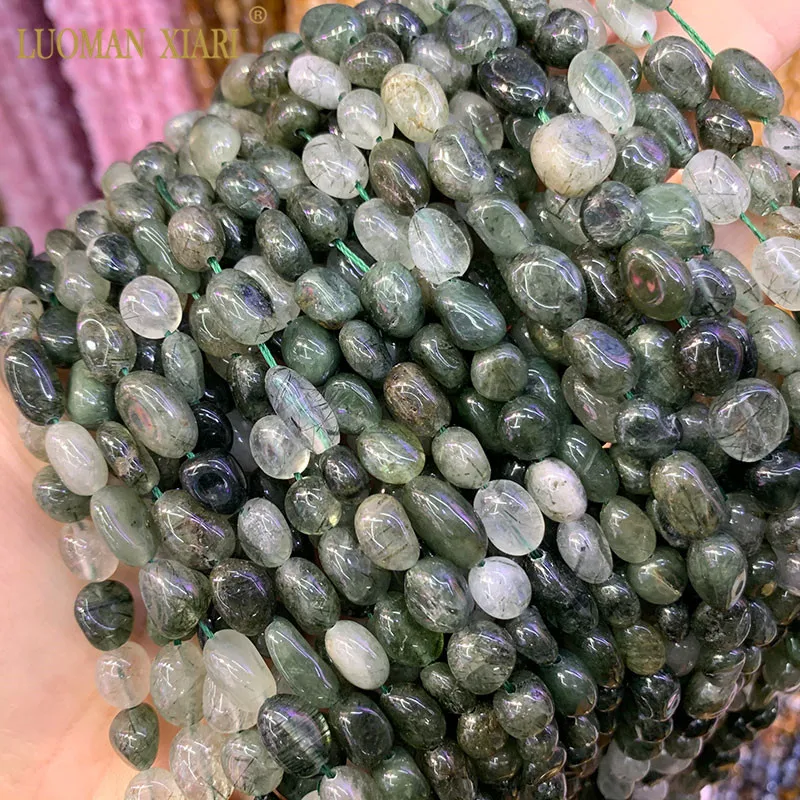 green Rutilated Гравия 8-10 мм натуральные аметисты кунциты лазурит Pietersite каменные бусины для самостоятельного изготовления ювелирных изделий браслет ожерелье - Цвет: green Rutilated