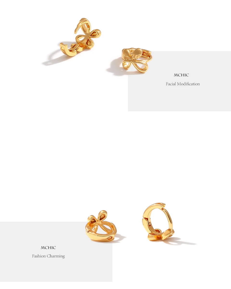 Mchic, ювелирные изделия в виде бабочек, медь, золотой цвет, серьги, изысканный минимализм, геометрическое кольцо для ушей для женщин, рождественский подарок, браслет
