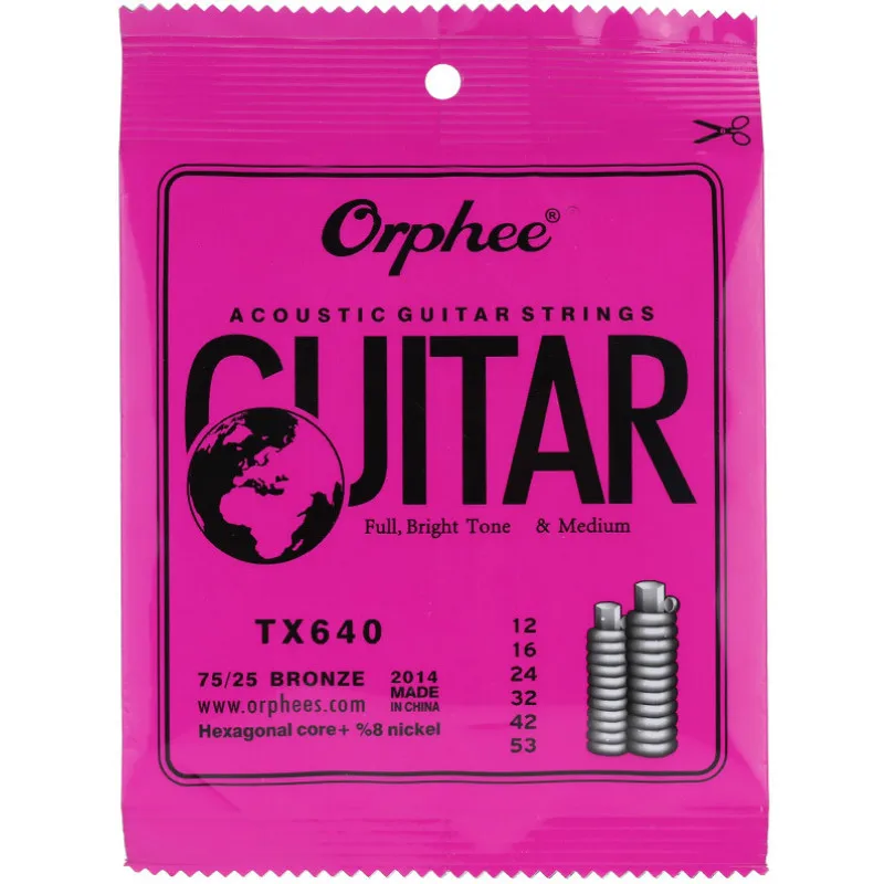 HG Orphee TX Series Acoustic Guitar Strings Green Phosphor Folk Hexagonal Carbon Steel Classic String Music Instruments