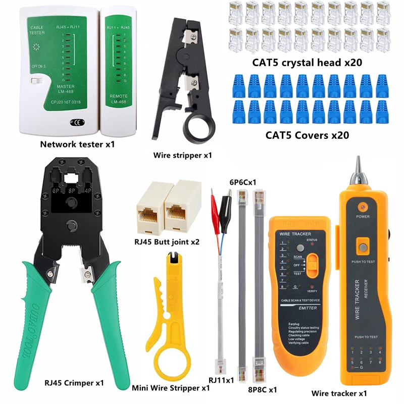 network wire tracer Jillway LAN Network Repair Tool Kit tester RJ45 CAT5 Crimping pliers Portable  Cable Tester Wire Tracker Line maintenance tool wire map tester Networking Tools