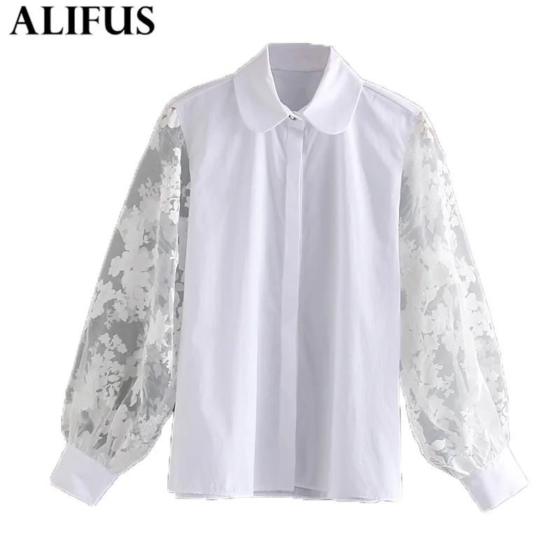 

Fashion Za Women Shirt 2019 Elegant Basic Turn-Down Collar Shirts Blouses Loose Ladies Through Lantern Sleeve Blusas Tops
