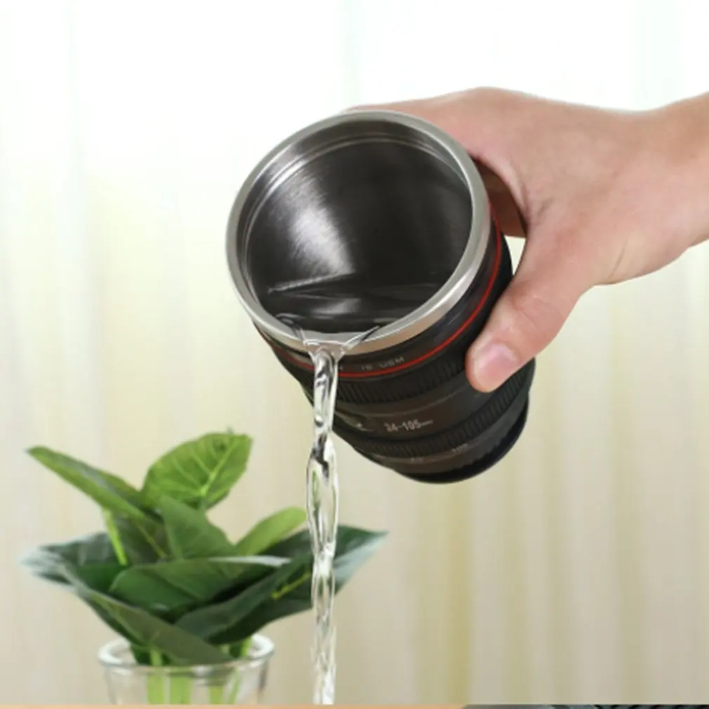 Creative camera does not pour the cup with lid stainless steel liner coffee cup office lens anti-collision personality cup