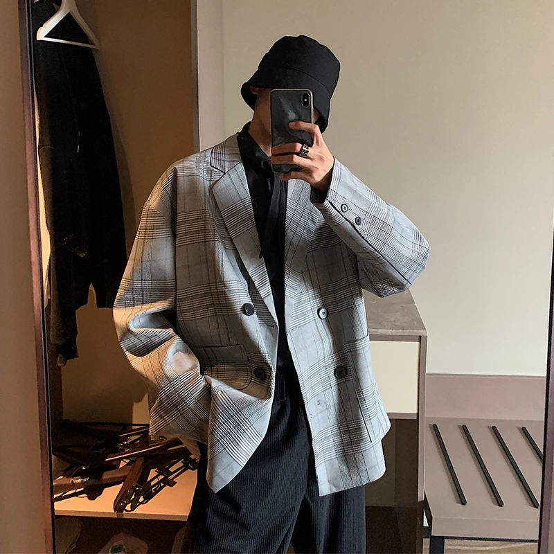 Autumn New Suit Blazer Men Fashion Retro Business Casual Plaid Suit Jacket Man Streetwear Wild Loose Dress Jacket Male S-XL Autumn New Suit Blazer Men Fashion Retro Business Casual Plaid Suit Jacket Man Streetwear Wild Loose Dress Jacket Male S-XL