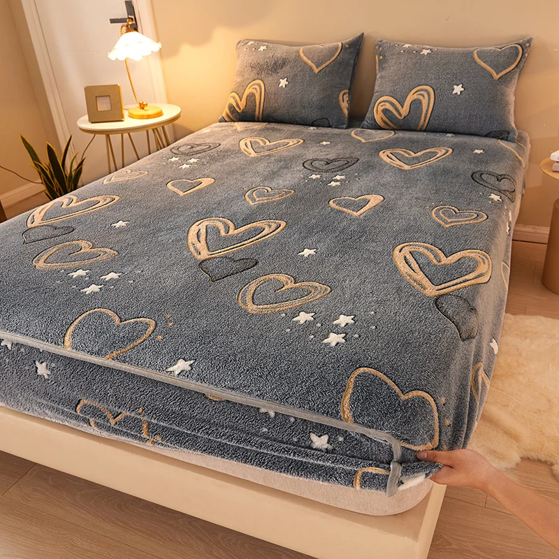 Winter Warm Flannel Elastic Fitted Sheet Mattress Protector Cover Cartoon Print Plush Super Soft Cozy Bed Home Decor | Дом и сад
