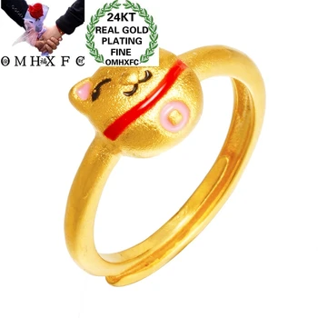 

OMHXFC Jewelry Wholesale RI246 European Fashion Fine Woman Girl Party Birthday Wedding Gift Fortune Cat 24KT Gold Resizable Ring