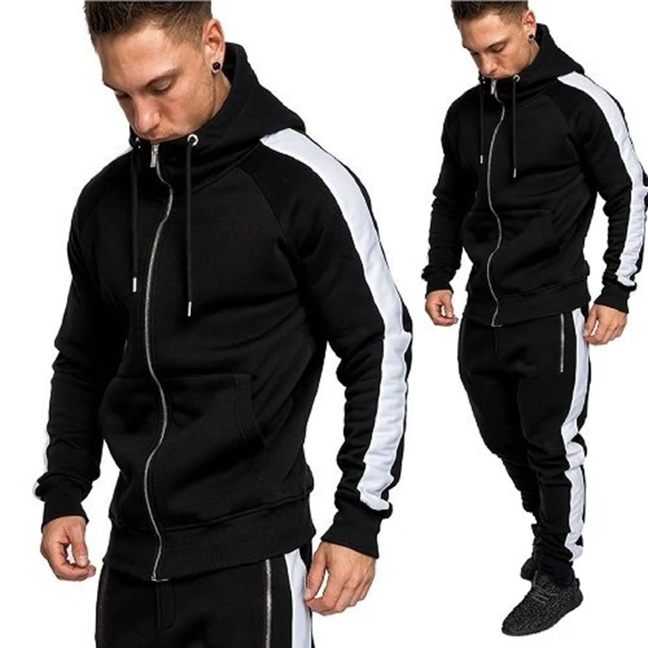 Promo Zogaa 2019 New Men Tracksuit Autumn Active Suit Set Outwear Hooded Hoodies and Long Pants Casual Cotton Zipper Fly Tracksuit