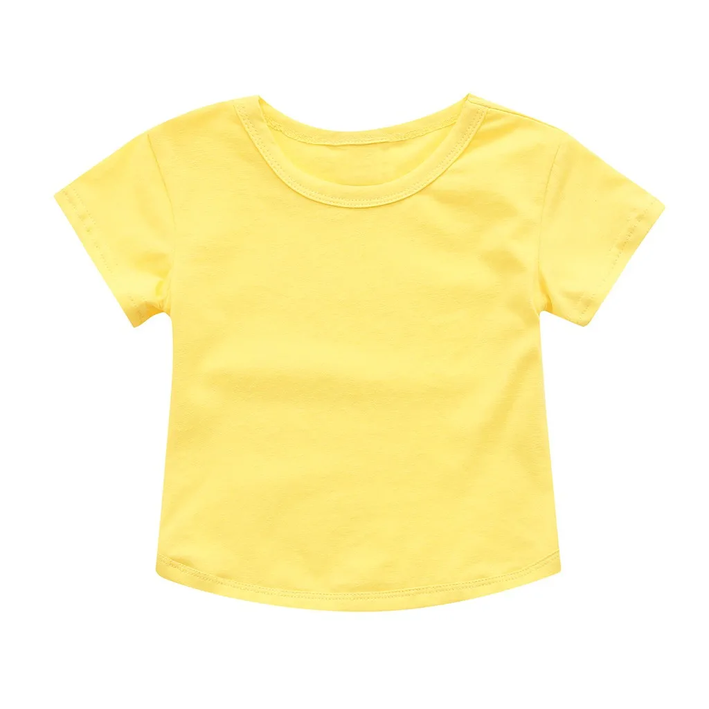 SAGACE топы для мальчиков; одежда с короткими рукавами для мальчиков и девочек; хлопковая Футболка; блузка; Однотонный летний топ для малышей; повседневная одежда - Цвет: Цвет: желтый