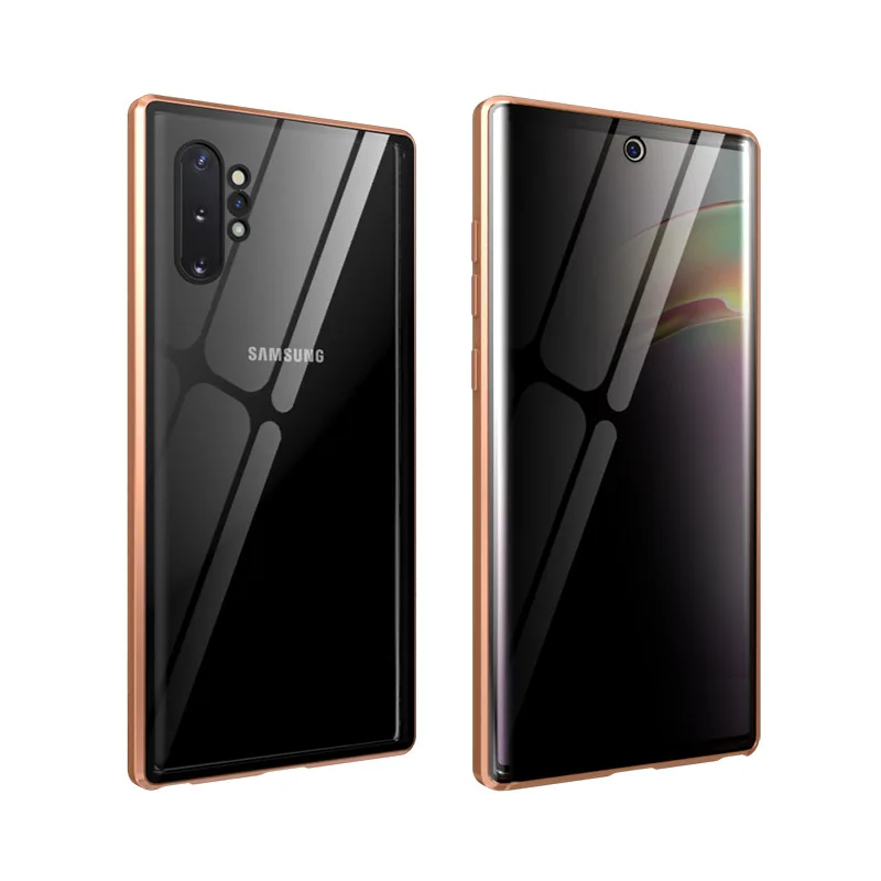 Магнитный чехол для samsung Galaxy Note 10 Plus 9 8 магнитный металлический двухсторонний чехол из закаленного стекла для samsung Note 10 - Цвет: Anti-Peep-gold