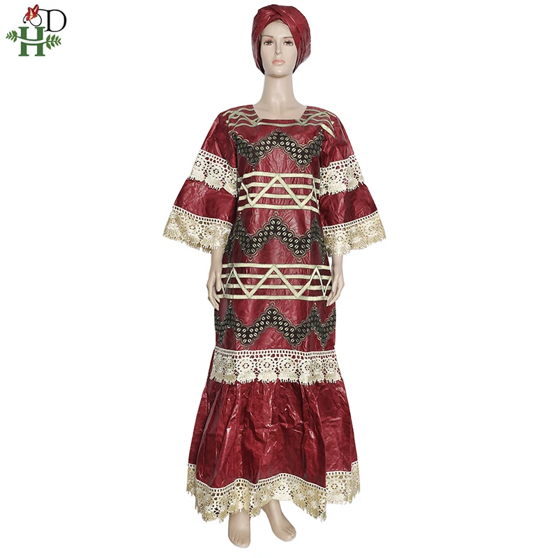 

H&D African Woman Dress Turban 2020 Plus Size Clothing For Women Boubou Nigerian Ankara Bazin Riche Dashiki Long Dresses SP-333