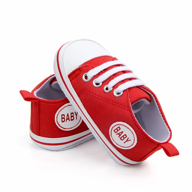 Детская повседневная обувь; Милые парусиновые кроссовки для новорожденных; обувь для маленьких мальчиков и девочек с мягкой подошвой; обувь для малышей - Цвет: Красный