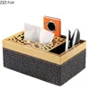 Metal leather tissue box Paper box Desktop storage organization ornaments Black print Embossed golden hollow Home Decoration 6