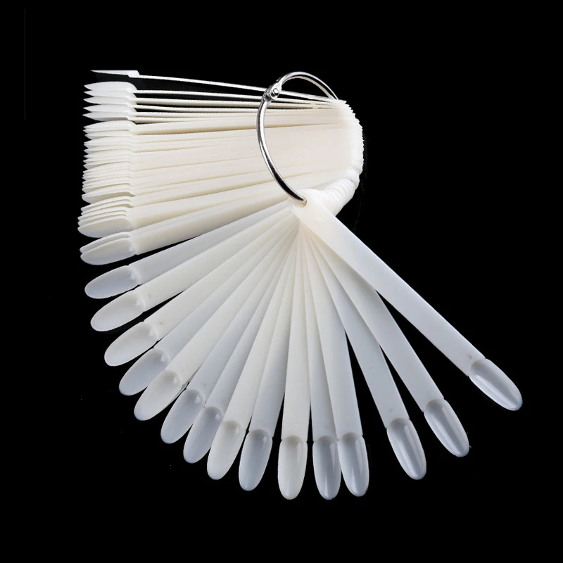 Nail Tips 50Pcs Nail Swatch Sticks with Ring Fan Shape Nail Art Polish Display False Sample Practice