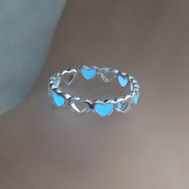 Hollow Heart Luminous Ring for Women Men Couple Rings Opening Adjustable Finger Ring Bands Glowing In The Dark Jewelry Gift