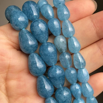 

Water Drop Blue Jades Stone Beads Smooth Loose Spacer Beads For Jewelry Making DIY Bracelet Accessories 15'' 7*10 10*14mm