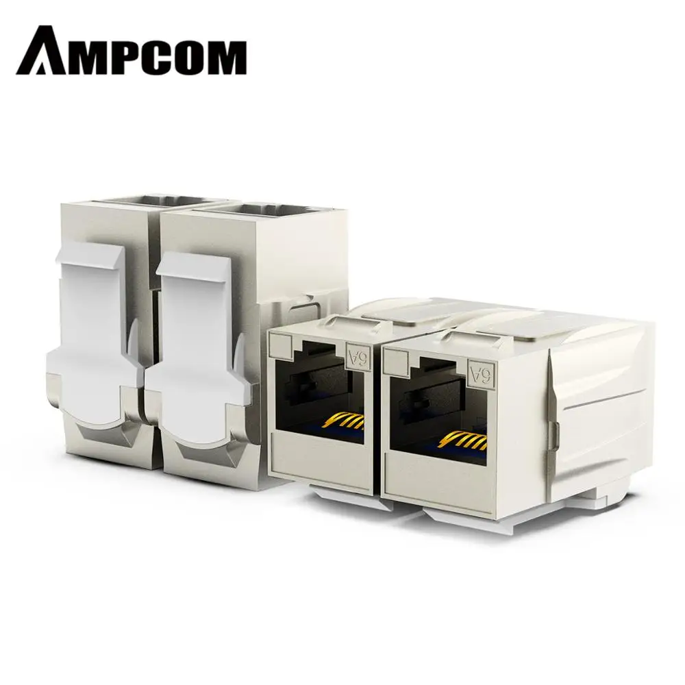 

CAT6A RJ45 Inline Coupler Keystone Jack, [ ETL Verified/USA Patent ] AMPCOM Zinc-Alloy Shielded STP Feed-Through RJ45 Jacks Fema