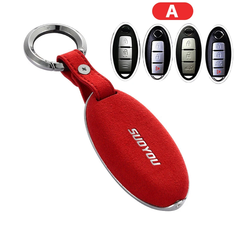 A red Чехол для ключей автомобиля из натуральной оцинкованной кожи для Nissan TEANA Qashqai Juke Pathfinder Versa Tidda Murano Rogue X-Trail - Название цвета: A red