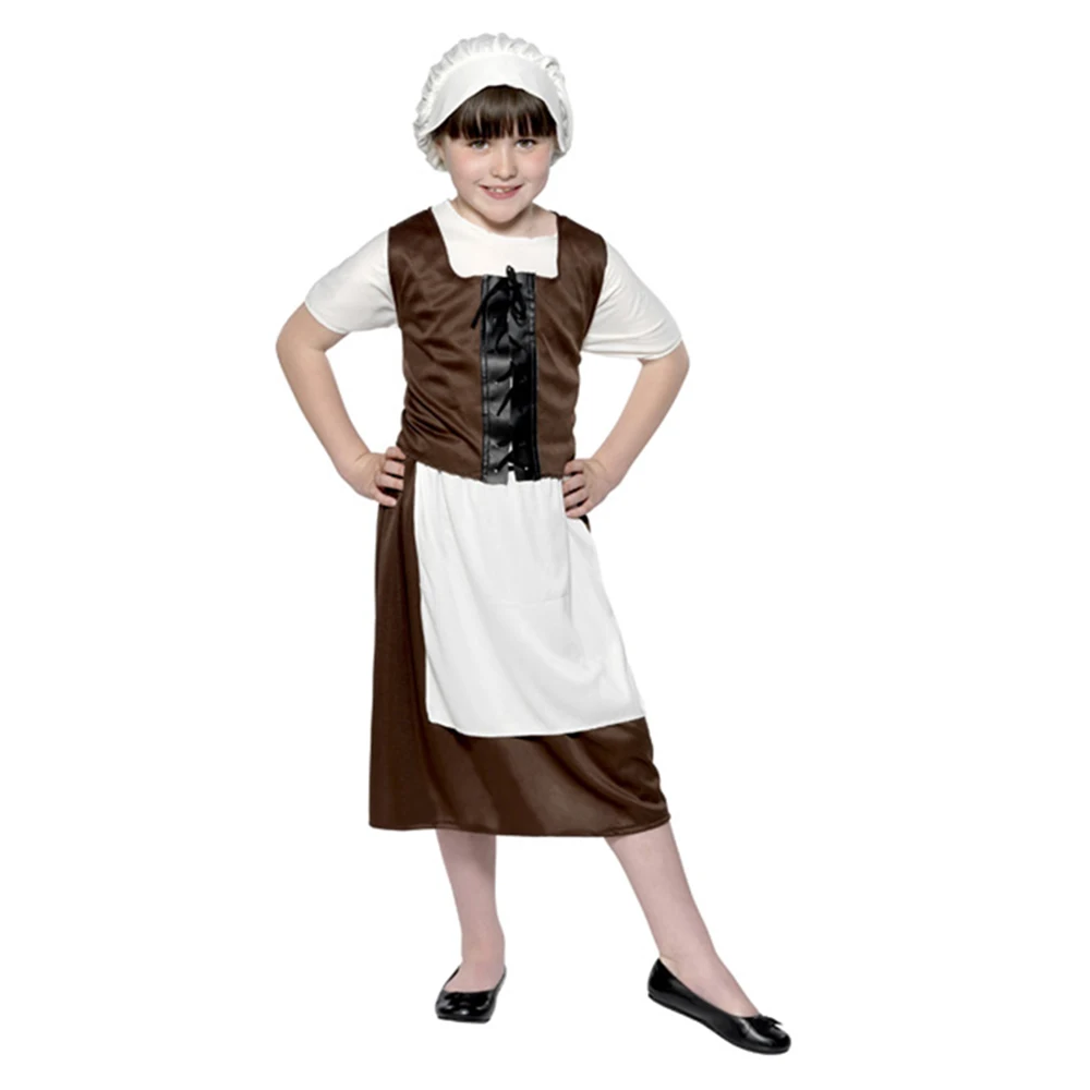 Kids Medieval Tudor Maid Girls Book Day Fancy Dress Costume Childs Outfit