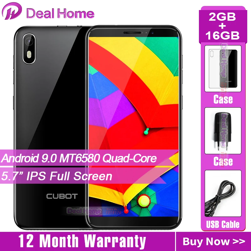  Cubot J7 5.7 Inch 18:9 Screen Android 9.0 Pie Smartphone MT6580 Quad Core 2800mAh Face ID Fingerpri