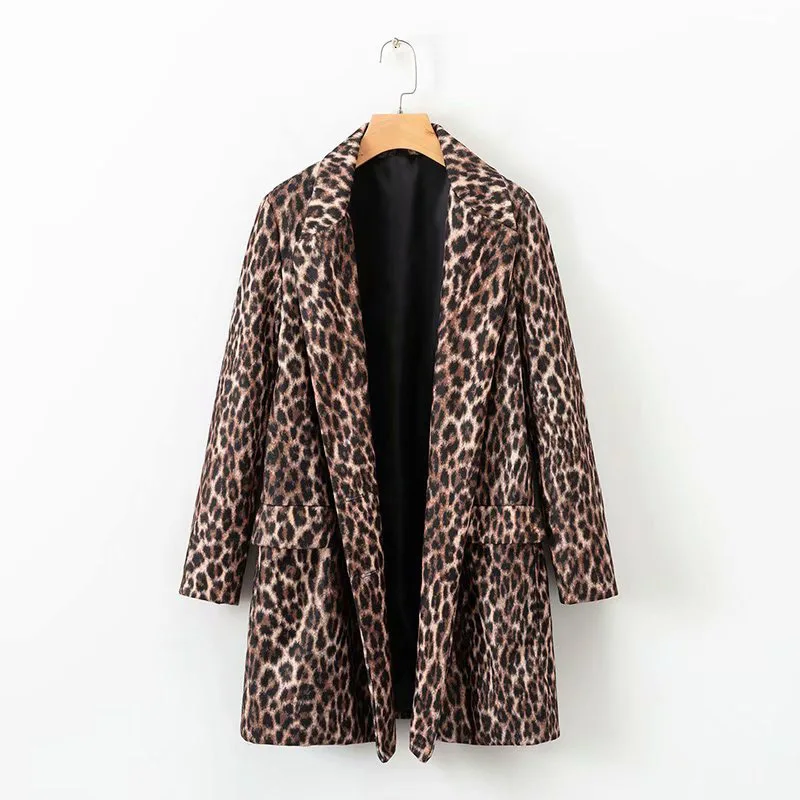 

Tjjnz Europe And America WOMEN'S Dress 2018 Autumn New Style Double Breasted Leopord Pattern Woolen Jacket 2100
