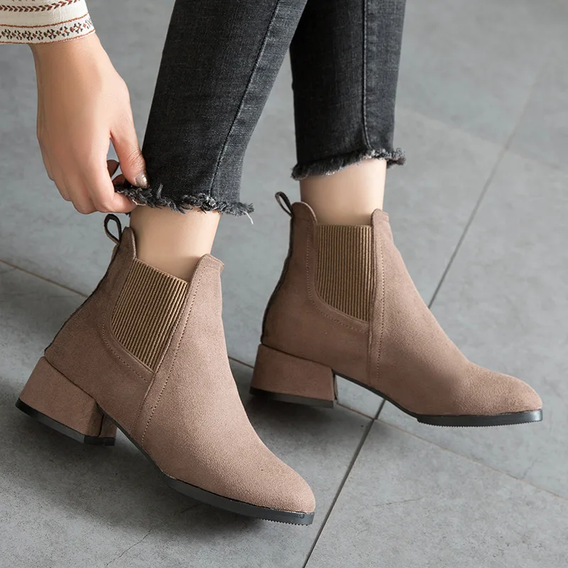 

Online Celebrity Martin Boots 2019 Autumn And Winter New Style Chunky-Heel Women's Chelsea Boots with Skirt Boots Semi-high Heel
