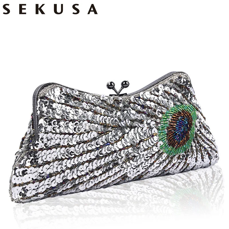 

SEKUSA Glitter Shoulder Bag Large Capacity Fashion Club Chain Zipper Evening Party Detachable Strap Sequins Women