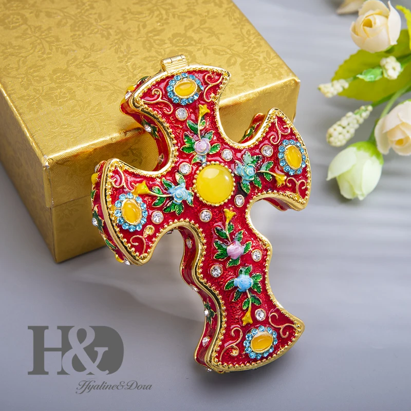 H &amp D эмалированная Цветочная крестообразная шкатулка-безделушка с откидными