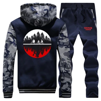 

Cartoon print Men Hooded Coat+Pants 2Pcs Set Casual Jackets Tracksuits Man Winter Warm Fleece Suit Men plus size loose fit sets