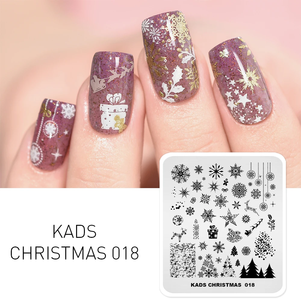 KADS пластина для стемпинга нейл арта Рождественская модель 018 со снежинками