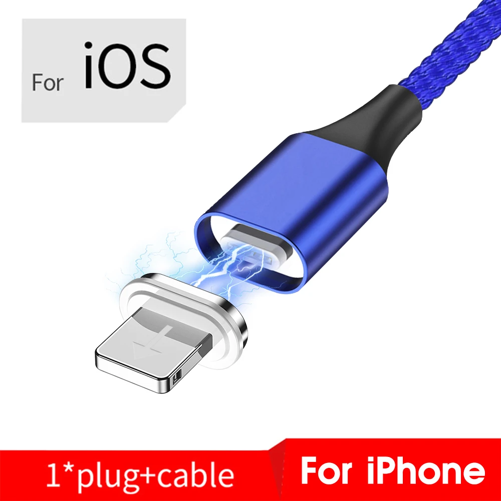 Магнитный зарядный кабель для быстрой зарядки Micro usb type-C кабель для мобильного телефона iPhone кабель для Xiaomi type-C Android Магнитный шнур - Цвет: Blue For IOS