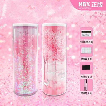6 個流砂スパンコールクリエイティブ多機能円筒鉛筆ボックスケース 2019 学校文具ペンホルダーピンクブルー電卓