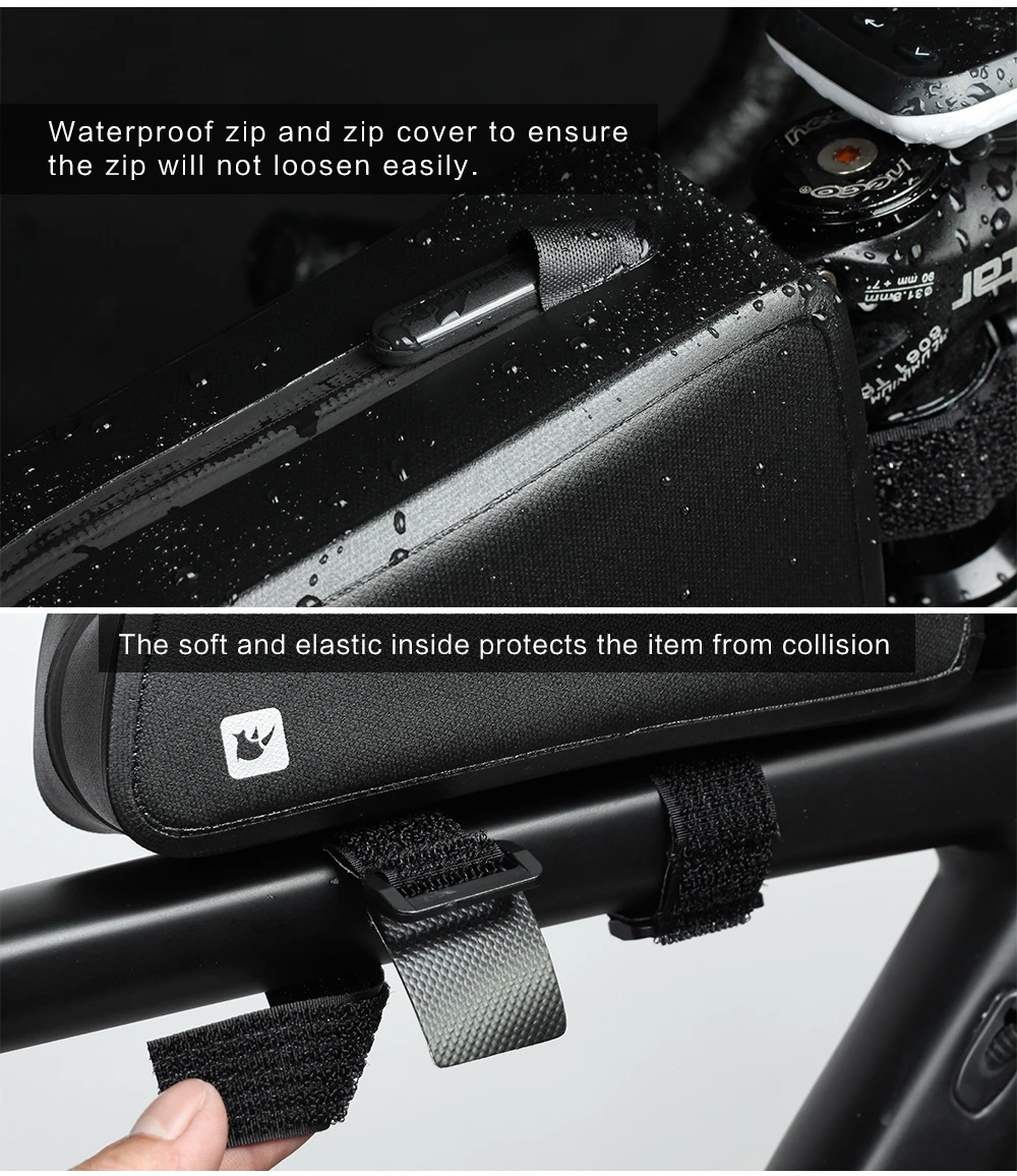 Rhinowal Bicycle Bags Waterproof Cycling Top Front Tube Frame Bag Large Capacity MTB Road Bicycle Pannier Black Bike Accessories (11)