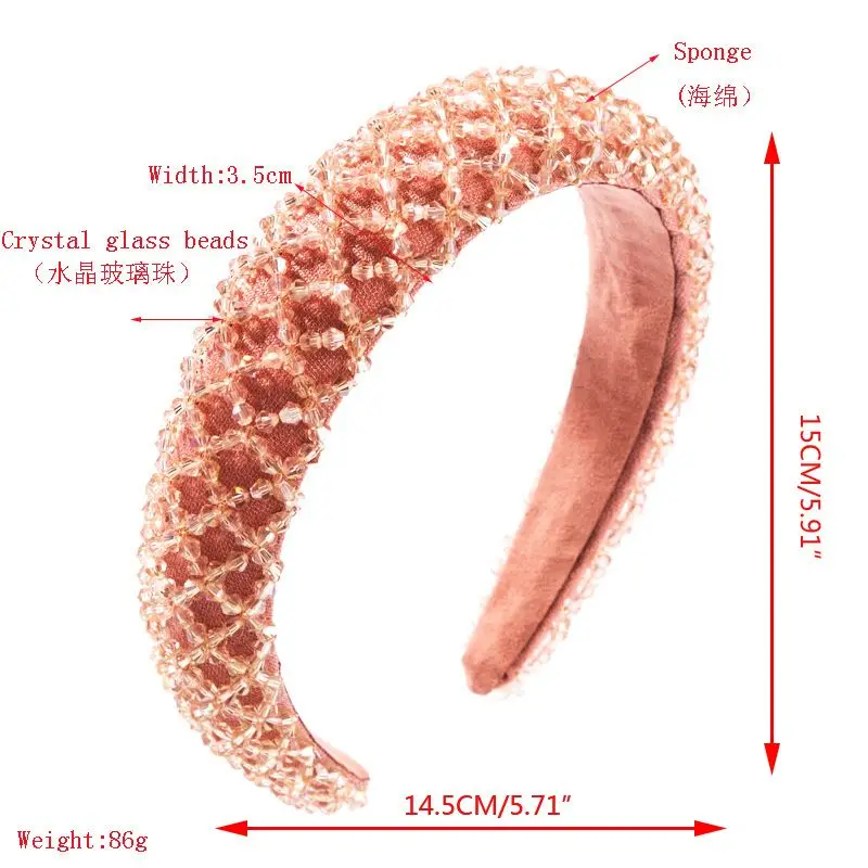 Корейская Женская Толстая губчатая Мягкая повязка на голову с ромбовидным искусственным кристаллом, стеклянный бисер, обруч для волос ручной работы, плетение, одноцветная Ювелирная Корона