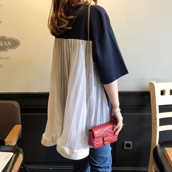 

Short Sleeve T-Shirt Women Korean Fashion Summer Fake Two Piece Mesh Patchwork Girl's Causal Tops Loose Female Shirts