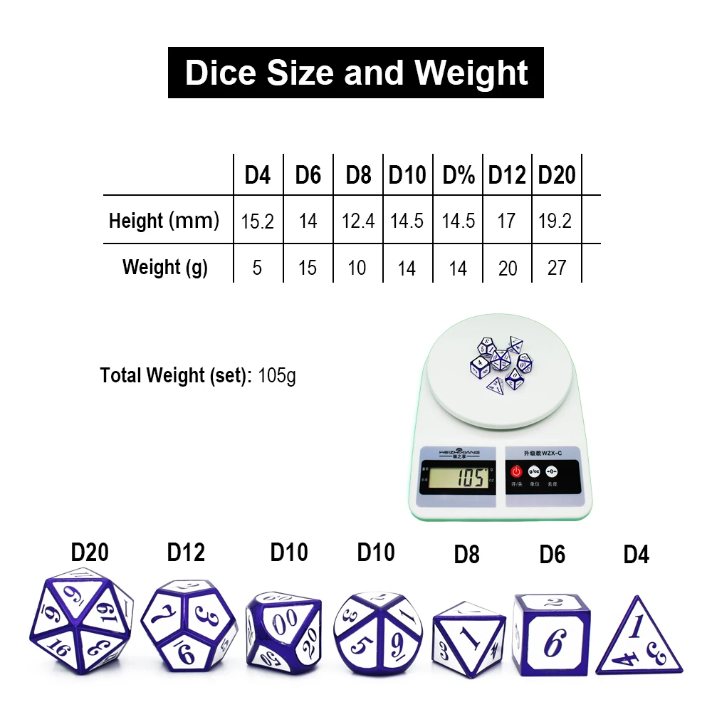 7pcs set Metal Dice Set D&D Dice Velvet Pouch D20 D12 D10 D% D8 D6 D4 dice DND RPG Table Games dados dices set metal dice dice set