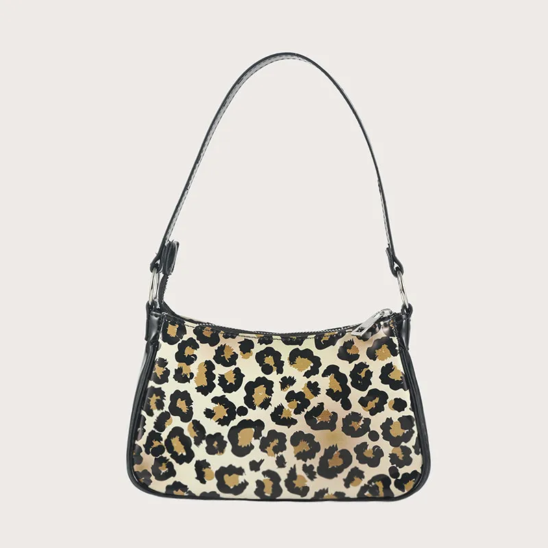 

Design Vintage Leopard Pattern Women Underarm Bag Soft PU Leather Girls Shoulder Bags Simple Contrast Color Ladies Tote Handbags