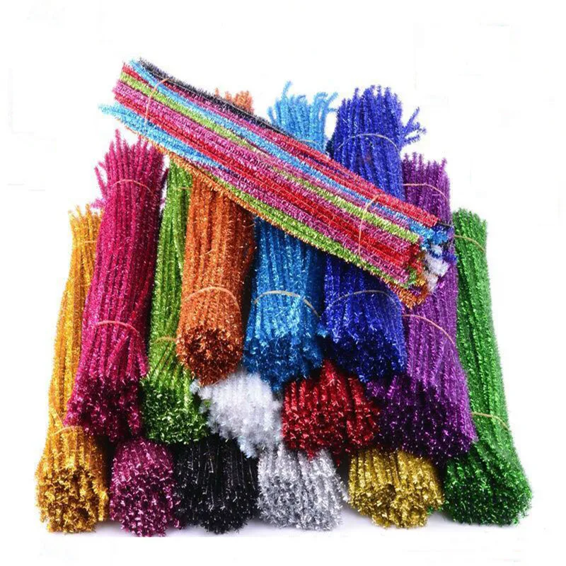 100pcs Glitter Chenille Stems Pipe Cleaners Plush Tinsel Stems Wired Sticks Kids Educational DIY Craft Supplies