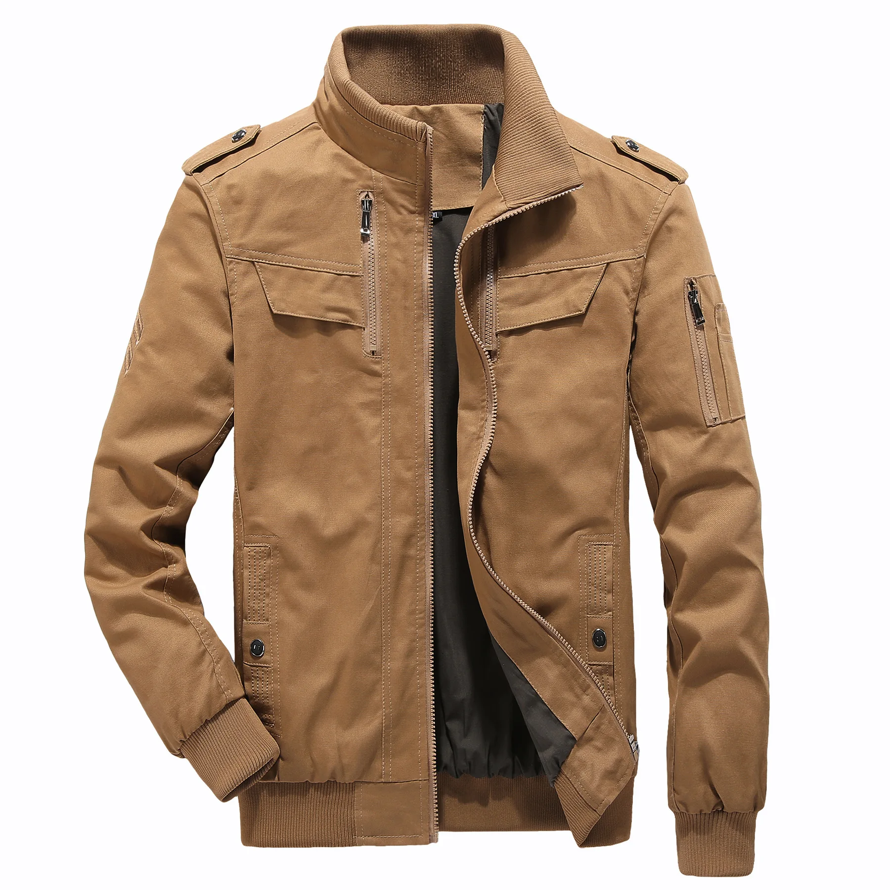 

AliExpress Lazada Autumn Casual Large Size Men Jacket Solid Color Simple Stand Collar Workwear Coat