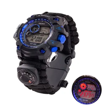 

Outdoor Survival Watch military tactical emergency 50M waterproof paracord knife compass thermometer whistles first aid kits