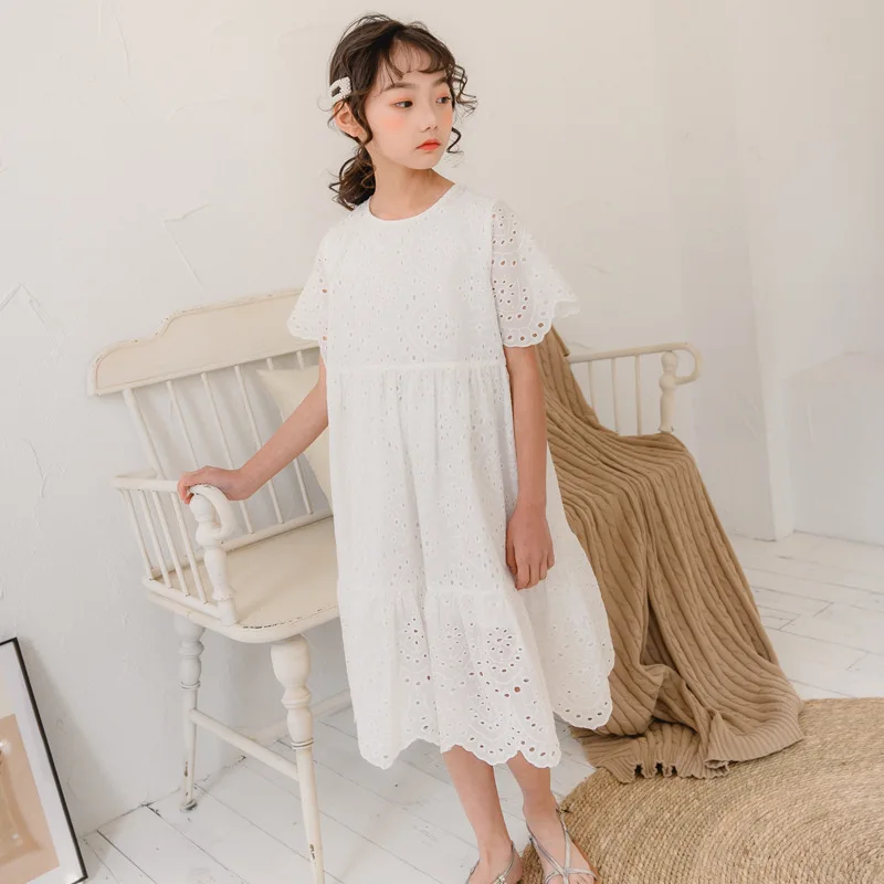 Новинка 2022 модное белое кружевное платье для девочек летняя Милая одежда