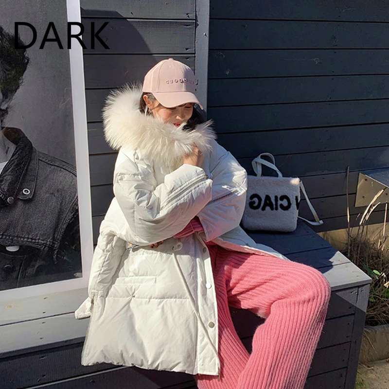 

2020 Winter New Korean Version Of Dongdaemun Big Fur Collar Waist Mid-length Down Jacket Female Explosive Fashion Jacket
