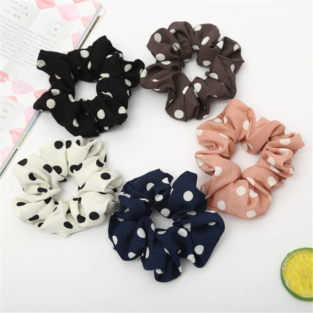 2019 Women Dot Plaid Scrunchies Women Elastic Hair Ties Soft Elegant Ponytail Headband Solid Headwear Accessories 829