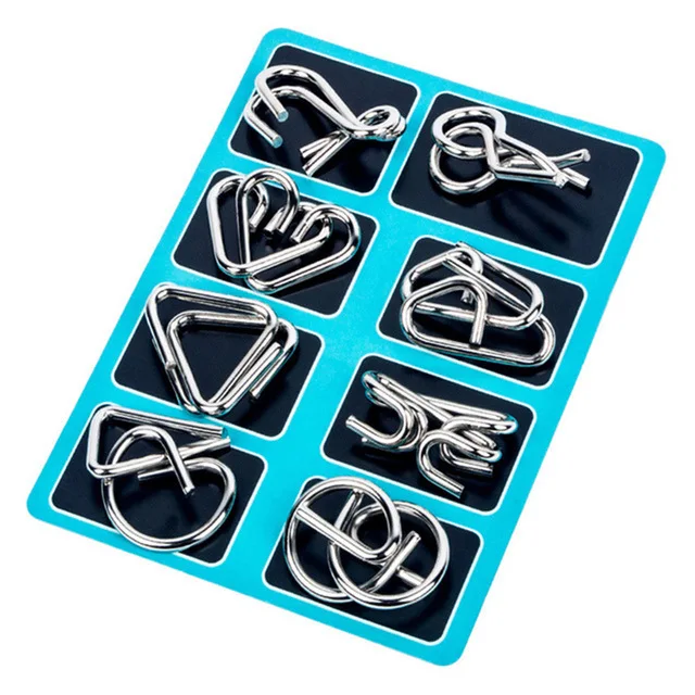 8pcs/Set Montessori Metal Intelligent Lock Wire IQ Mind Brain Teaser Puzzles For Children Adults Anti-Stress Reliever Toys Gifts 7