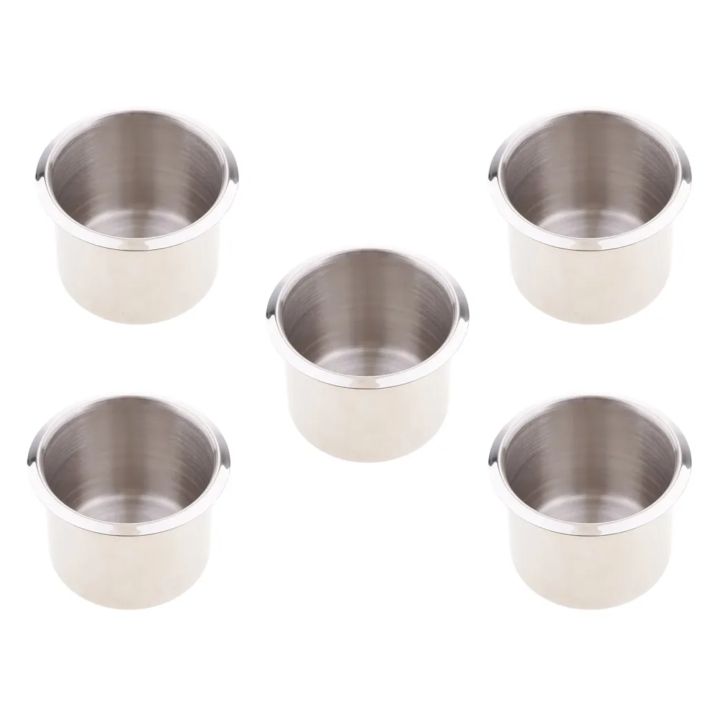 Pack of 5 Stainless Steel Poker Table Cup Holder Inserts For Car Boat Truck Marine - 68x55mm Pack of 5 Stainless Steel Poker Table Cup Holder Inserts For Car Boat Truck Marine - 68x55mm