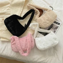 

Simple Design Coin Purses Women Soft Plush Hobos Shoulder Bags Winter Furry Ladies Handbag Fashion Female Baguette Underarm Bag
