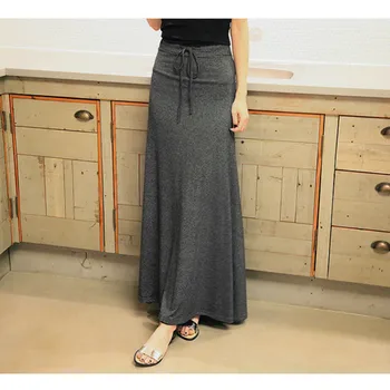 

Slit Long Skirt for Summer Women Modal Ankle Length High Waist Slim Solid A-Line Plus Size 5XL 6XL Elegant Lady Black Gray